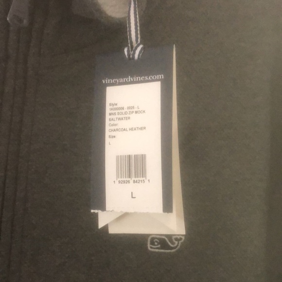 Three quarter zip, light weight Mens Solid Zip Mock Saltwater - charcoal Heather - Picture 2 of 3